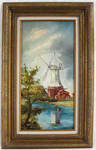 Appraisal: WILLY GISIN OIL ON MASONITE Swiss born Landscape with windmill