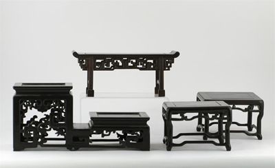 Appraisal: Four Chinese hardwood stands comprising a two-tier stand a pair