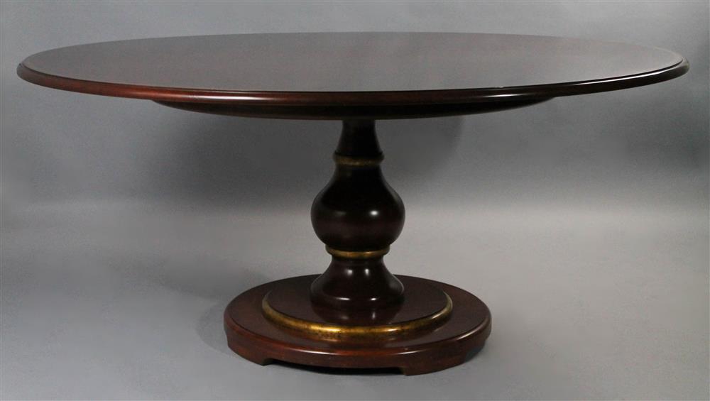 Appraisal: CONTEMPORARY CIRCULAR MAHOGANY PEDESTAL DINING TABLE raised on a turned