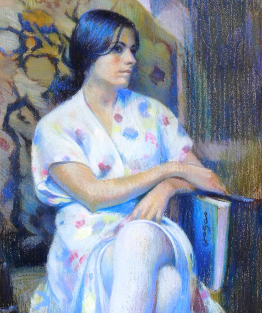 Appraisal: Sam Samir Barber American b pastel on paper seated woman