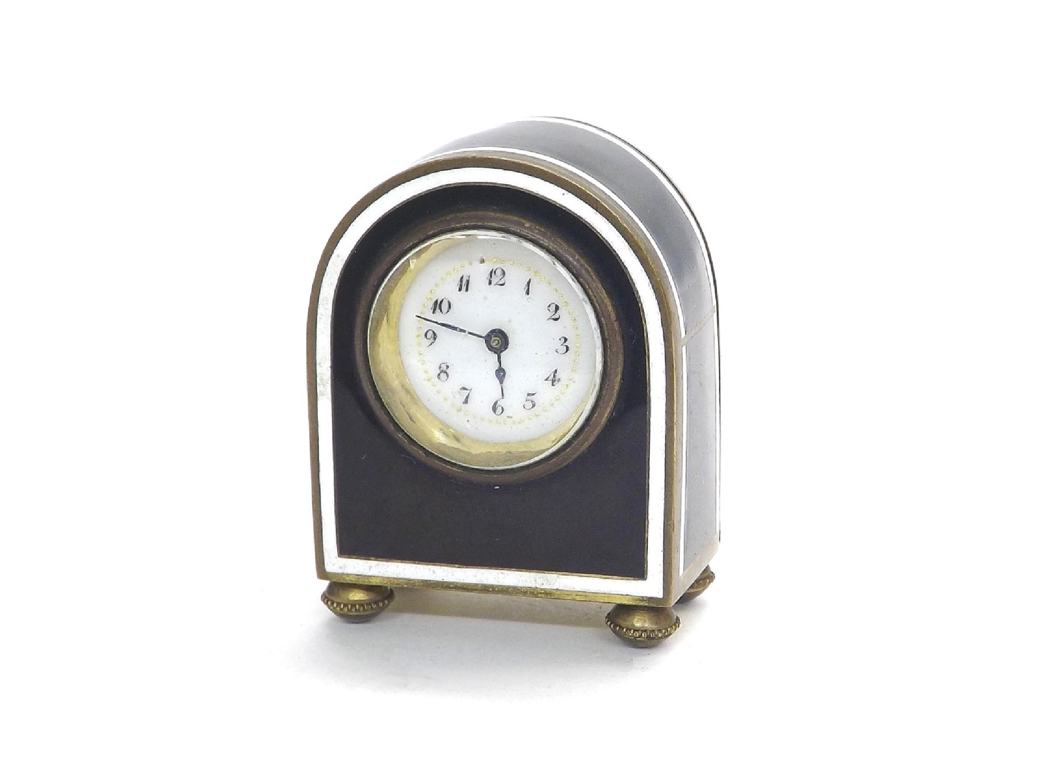 Appraisal: Miniature black enamel clock timepiece the dial within a rounded