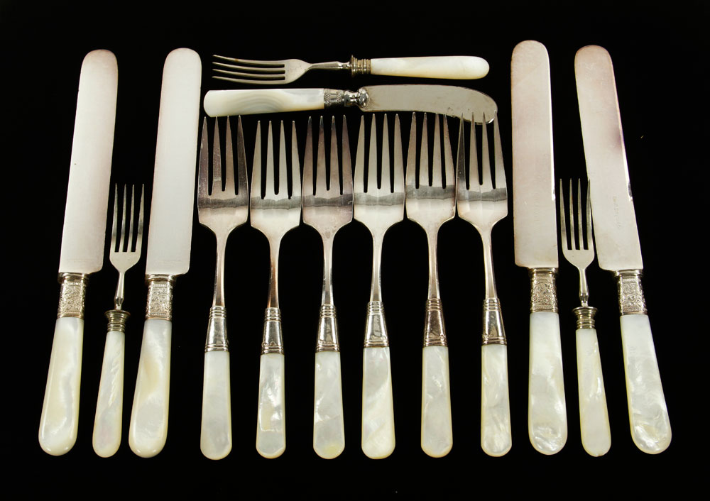 Appraisal: - Mother-of-Pearl Handle Flatware Collection of mother-of-pearl handle flatware some