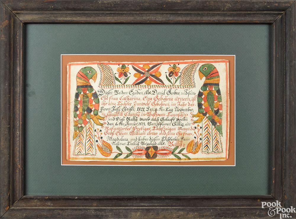 Appraisal: Pennsylvania ink and watercolor fraktur Southeastern Pennsylvania late th early