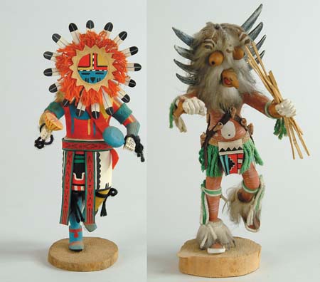 Appraisal: TWO FINE HOPI KACHINA DOLL th Century Sun God by