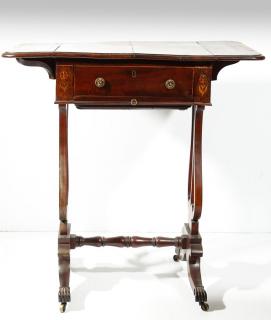 Appraisal: Duncan Phyfe Antique walnut-veneered one side with two drawers the