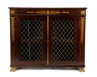 Appraisal: Regency Rosewood Brass Inlaid Dwarf Bookcase In the manner of