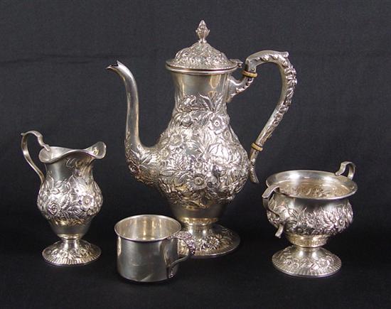 Appraisal: Kirk Repousse Sterling Morning Coffee Set high coffee pot sugar