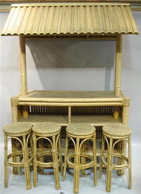 Appraisal: TIKI HUT PATIO BAR SET th century comprising a faux