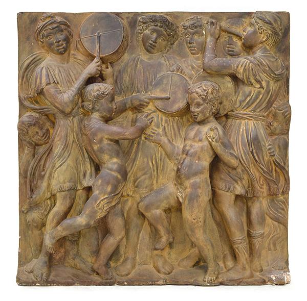 Appraisal: A CLASSICAL STYLE COMPOSITE RELIEF PLAQUE DEPICTING A FESTIVE SCENE