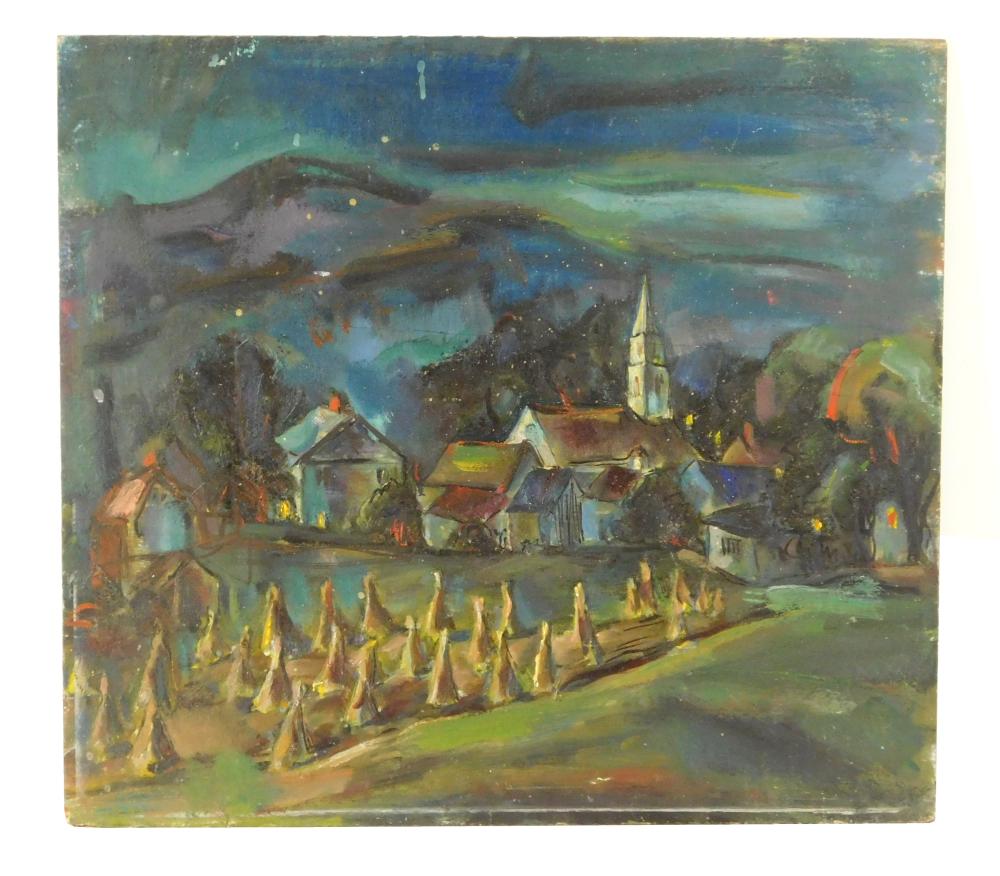 Appraisal: Marion Huse American - Village At Night oil on plywood