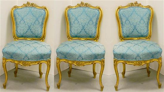 Appraisal: Three French Rococo style gilt side chairs scrolled and foliate