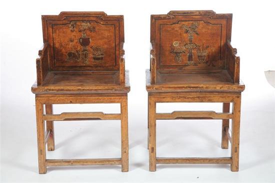 Appraisal: PAIR OF ARMCHAIRS Mongolian late th century hardwood Tea chairs