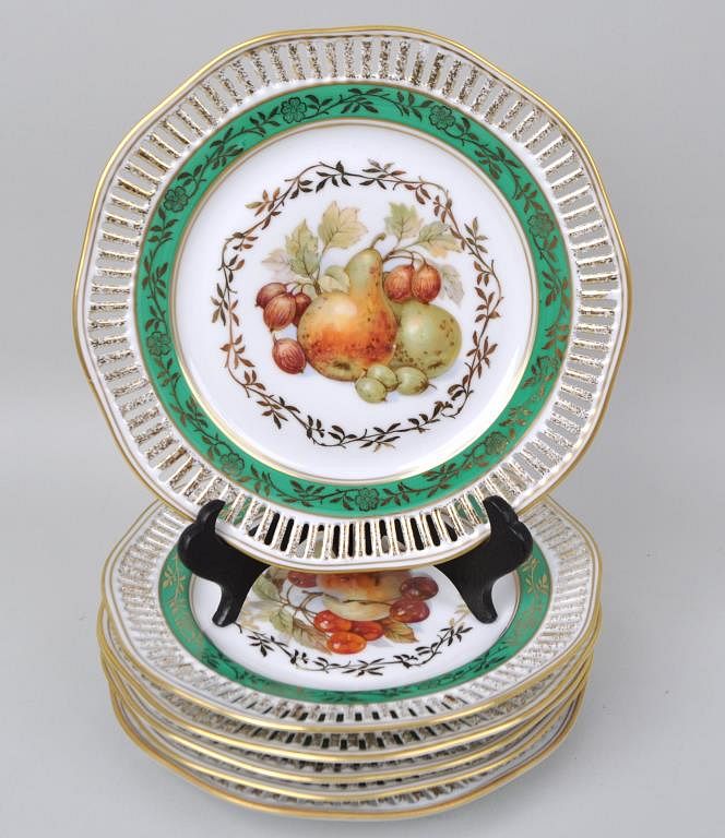 Appraisal: Set Six Royal Hanover Transfer Fruit Plates reticulated depicting six