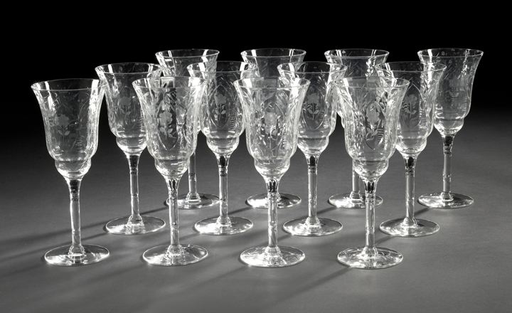 Appraisal: Set of Twelve Bohemian Floral-Cut and Engraved Glass Goblets second