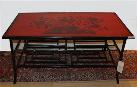 Appraisal: Regency Style Black Painted Faux Bamboo and Red Lacquered Coffee