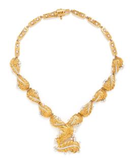 Appraisal: An Karat Bicolor Gold and Diamond Leaf Motif Necklace dwts