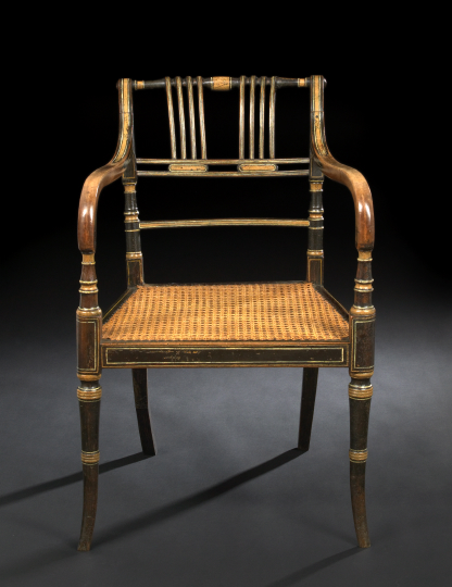 Appraisal: Late Regency Polychromed Armchair second quarter th century the backswept