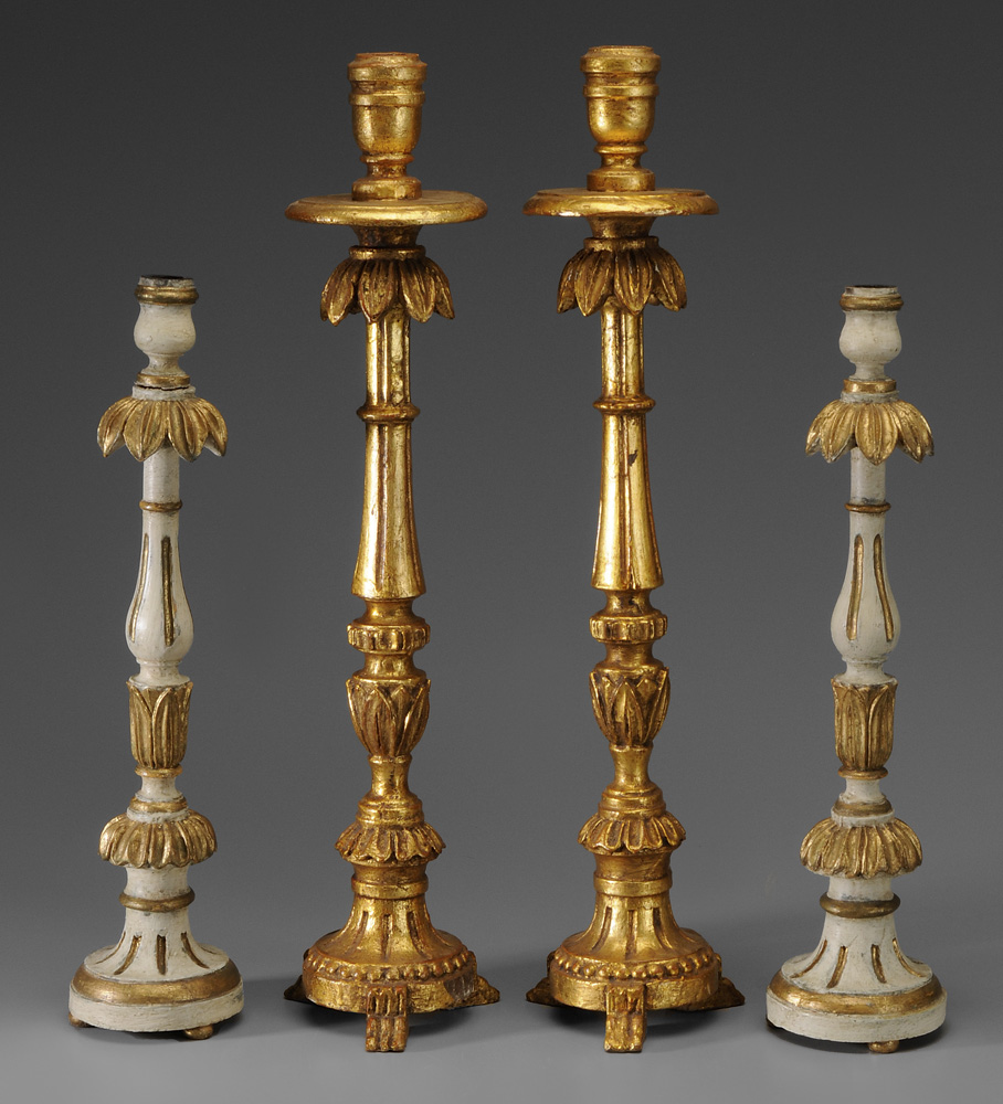 Appraisal: Two Pairs Gilt Wood Candlesticks Continental th or th century