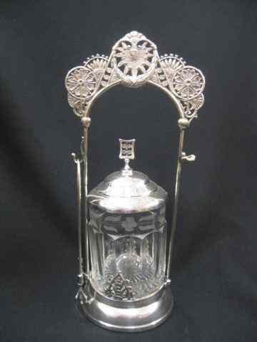 Appraisal: Victorian Silverplate Pickle Castor clear insert with tongs ''