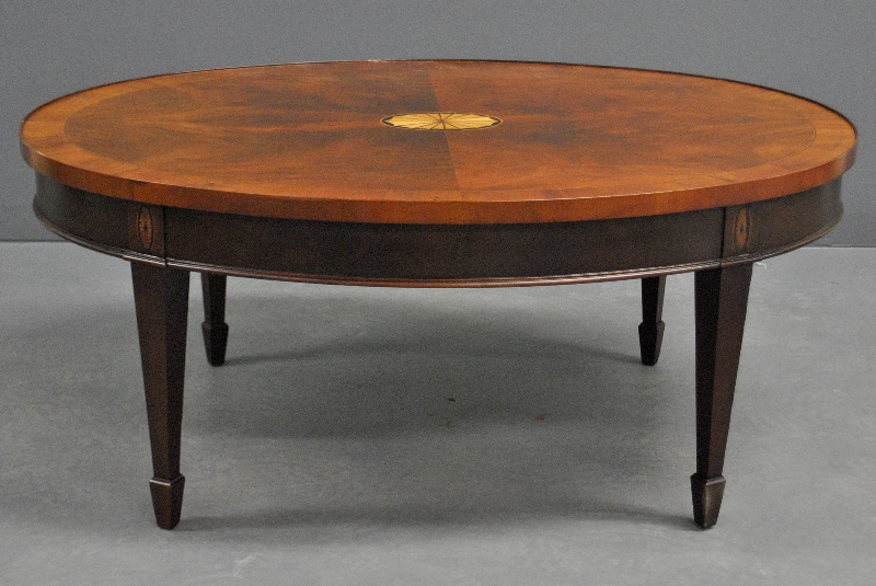 Appraisal: - Hekman Chippendale style inlaid mahogany oval coffee table h