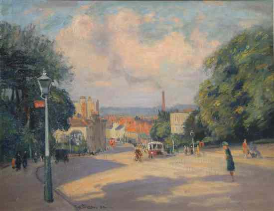 Appraisal: Christopher William Strange oil on canvas Street scene signed and