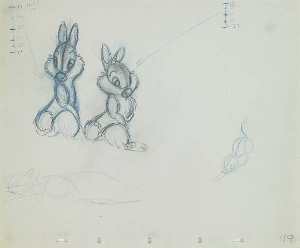 Appraisal: Approximately Walt Disney rough sequential drawings from Bambi blue colored