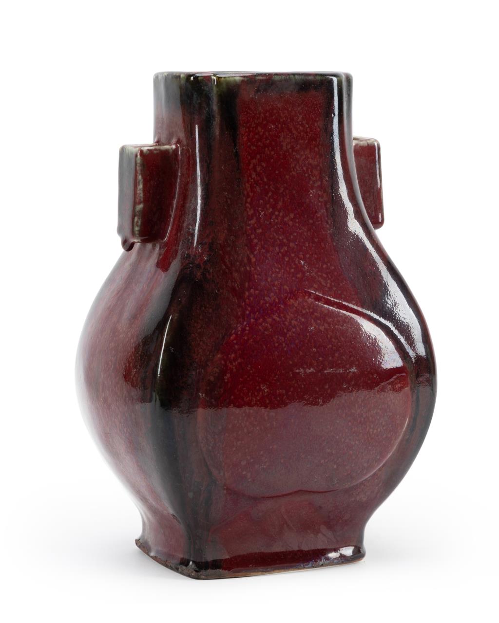 Appraisal: CHINESE FLAMBE GLAZE FANGHU VASE Chinese red Flambe glaze Fanghu