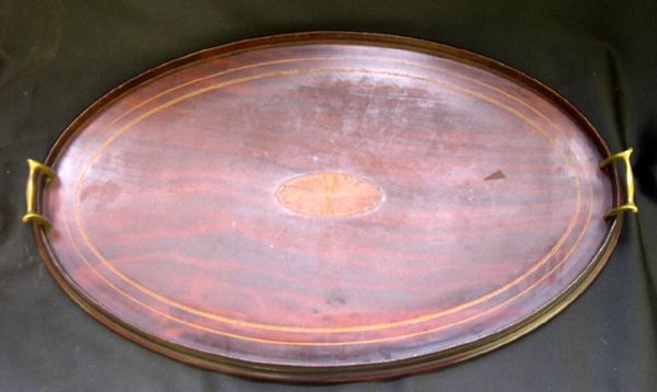 Appraisal: Edwardian Oval Brass-Mounted and Hollywood-Inlaid Mahogany Waiter with gallery rim