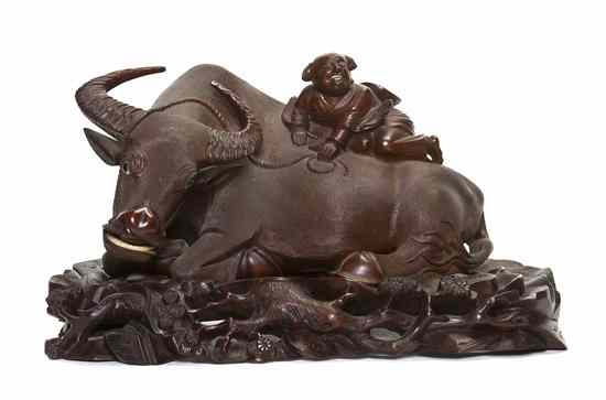 Appraisal: A Chinese Carved Hardwood Model of a Water Buffalo having