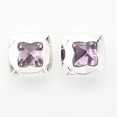 Appraisal: Pair of White Gold and Cabochon Amethyst Earclips Bulgari Estimate