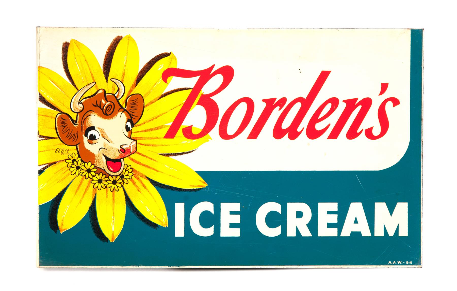 Appraisal: BORDEN'S ICE CREAM FLANGE SIGN American mid th century Featuring