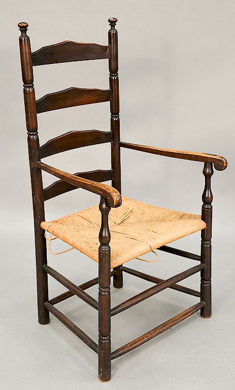 Appraisal: Ladderback great chair with four slats and rush seat with