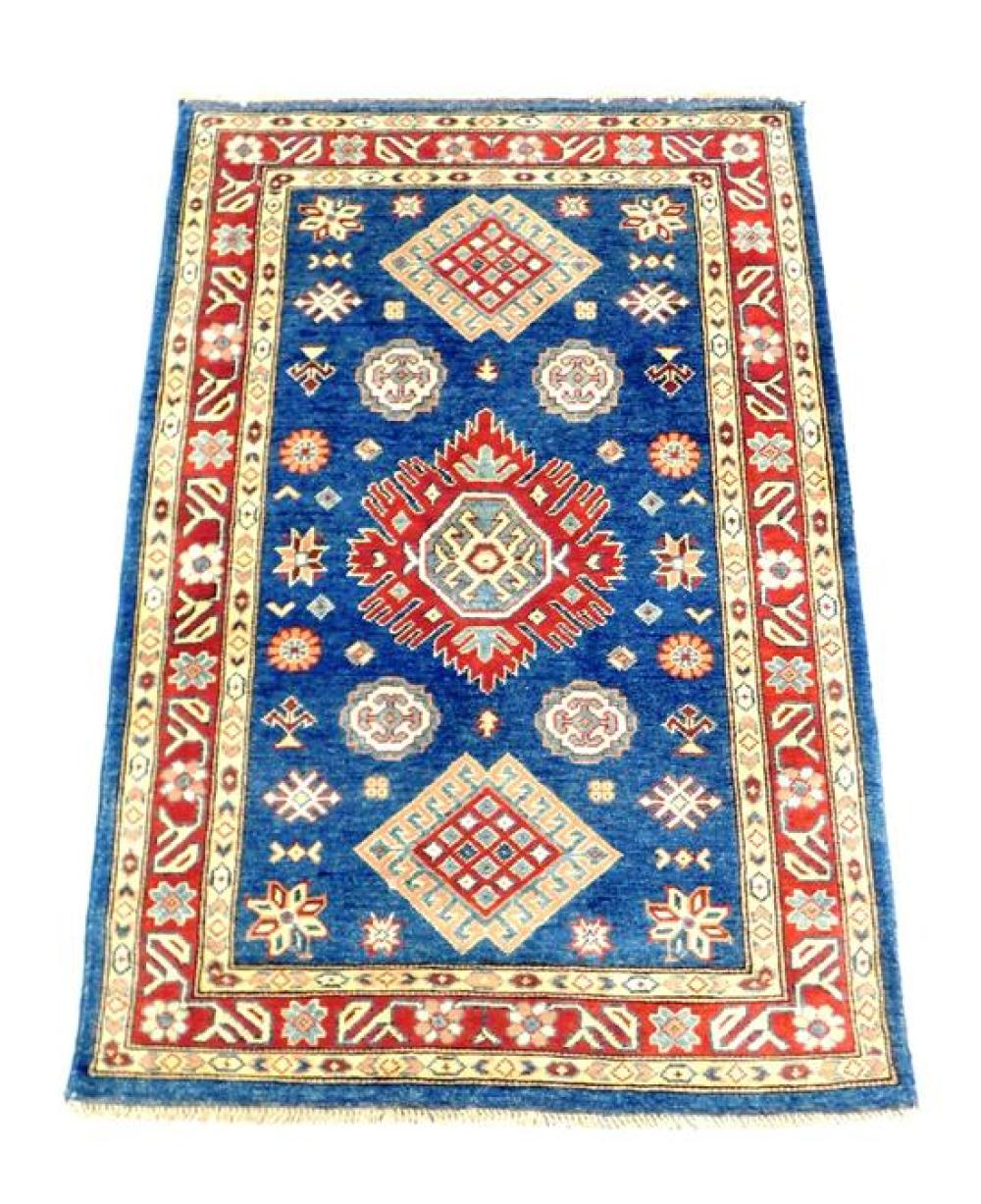 Appraisal: RUG Uzbek Kazak ' x ' hand-woven wool classic geometric