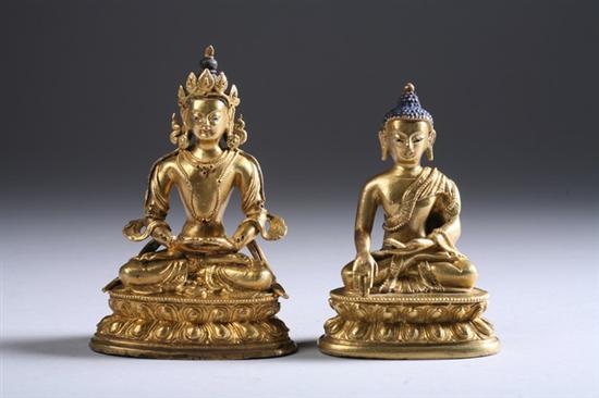 Appraisal: TWO TIBETAN GILT BRONZE FIGURES OF BUDDHA AND BODHISATTVA th