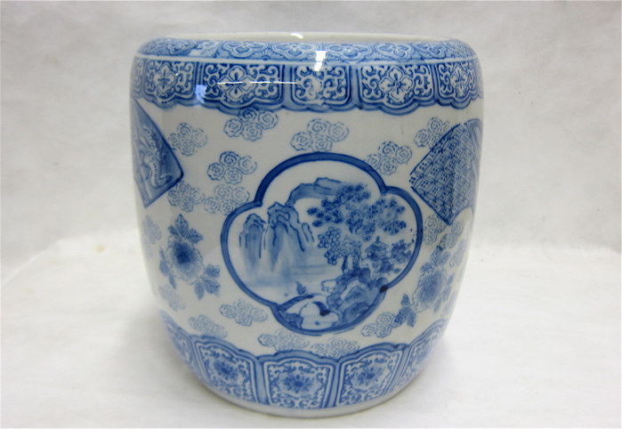 Appraisal: JAPANESE POTTERY HIBACHI hand painted under glaze with blue and