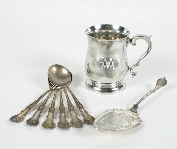 Appraisal: Early American silverplate including six Rogers Bros gumbo spoons in