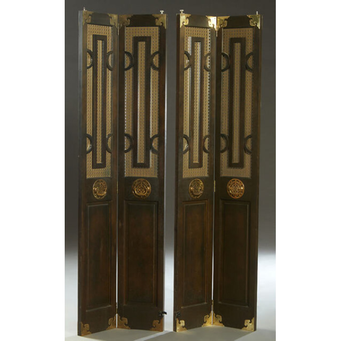 Appraisal: Pair of Oriental Style Brass and Black Lacquer Folding Double