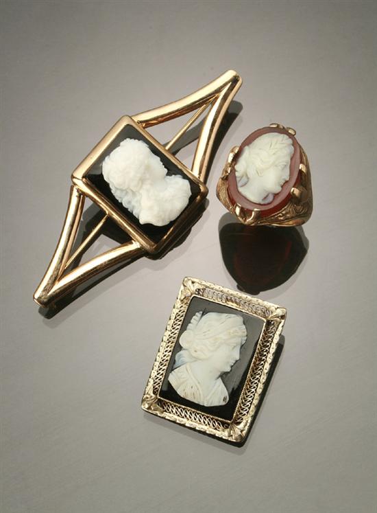 Appraisal: Art Deco -Karat and -Karat Yellow-Gold White-Gold and Hardstone Cameo