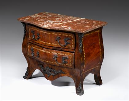 Appraisal: Miniature Louis XV style line inlaid and bronze mounted mahogany