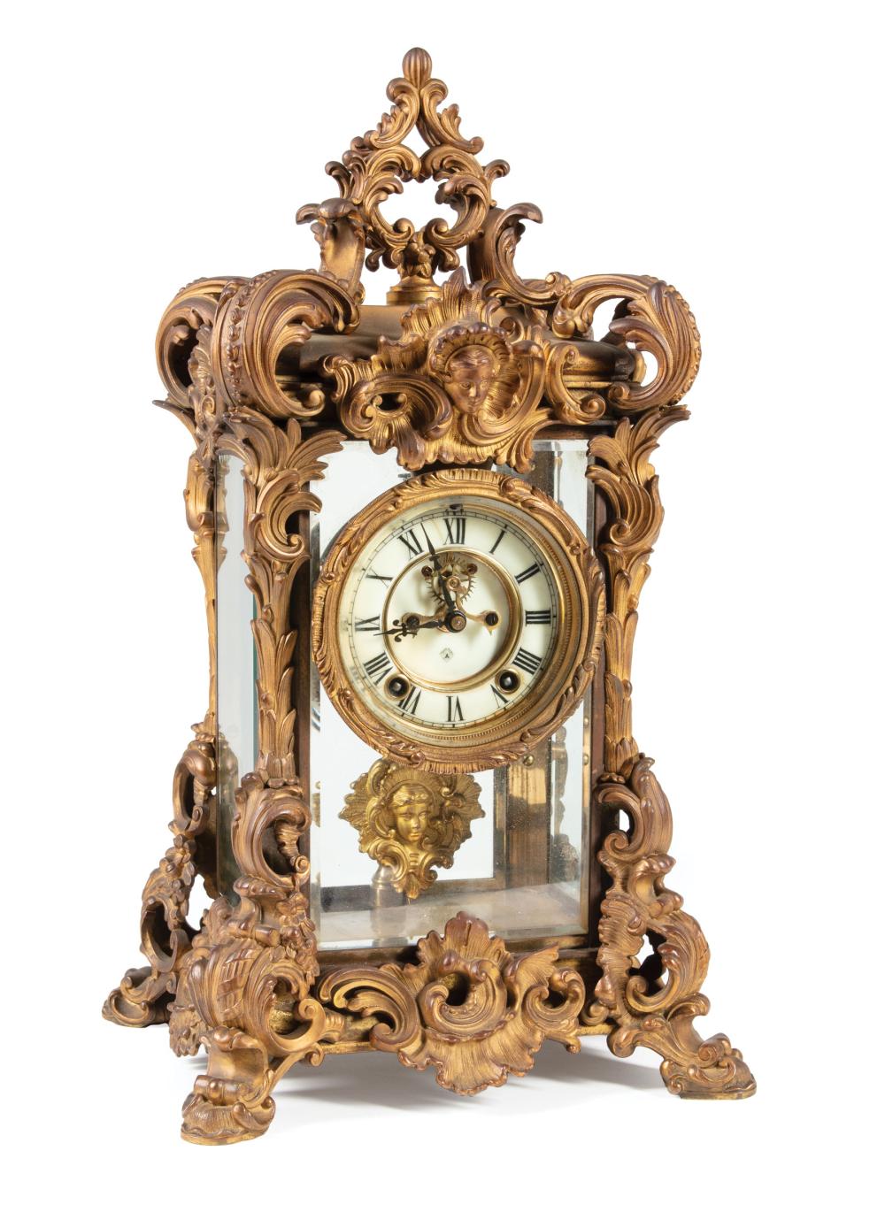 Appraisal: American Bronze Crystal Regulator Clock c Ansonia APEX model visible