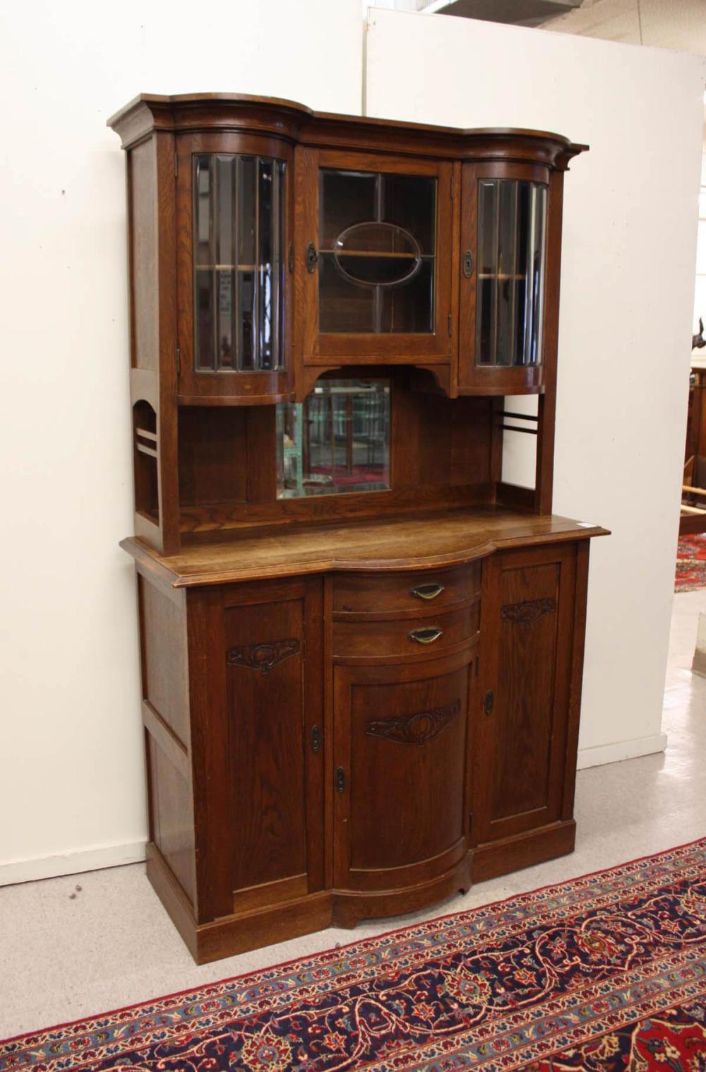 Appraisal: TWO-SECTION OAK SIDEBOARD Belgian early th century H x W