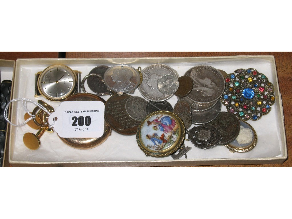 Appraisal: Lot comprising coins watches and costume brooches