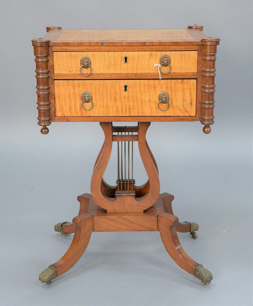 Appraisal: Duncan Phyfe Work Table having turret corners and two drawers