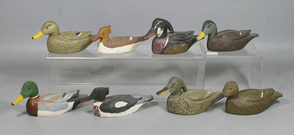 Appraisal: miniature duck decoys by Miles Hancock Chincoteague VA pintails mergansers