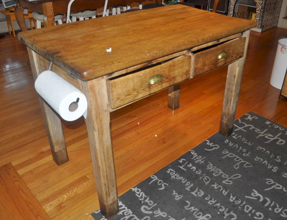 Appraisal: Continental Country Pine Pastry Table vintage with brass rail and