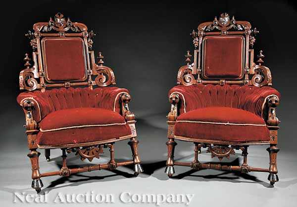 Appraisal: A Fine American Renaissance Carved and Ebonized Walnut Parlor Suite