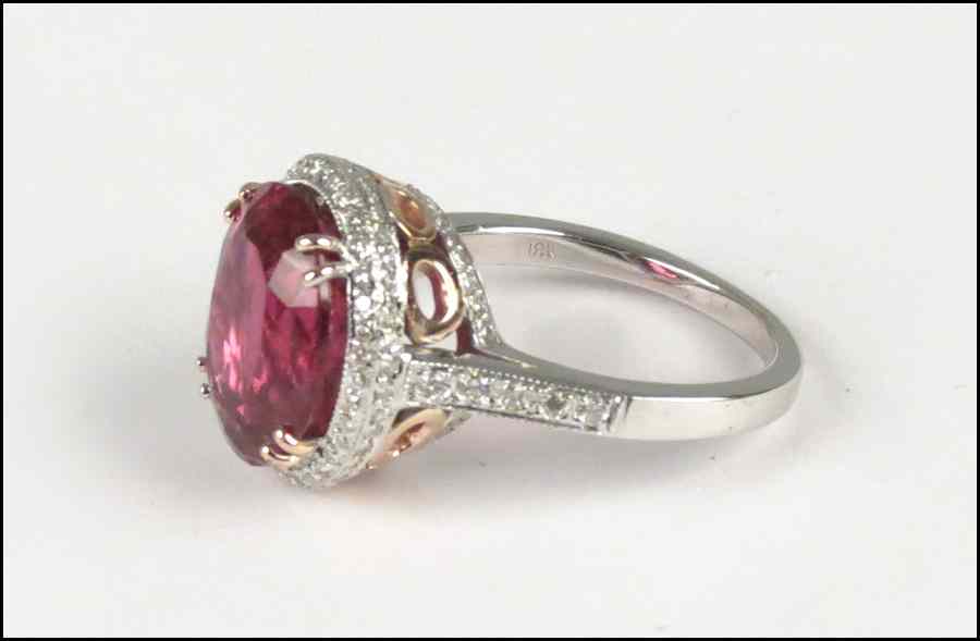 Appraisal: KARAT WHITE GOLD RUBELLITE AND DIAMOND RING Rubellite is approximately