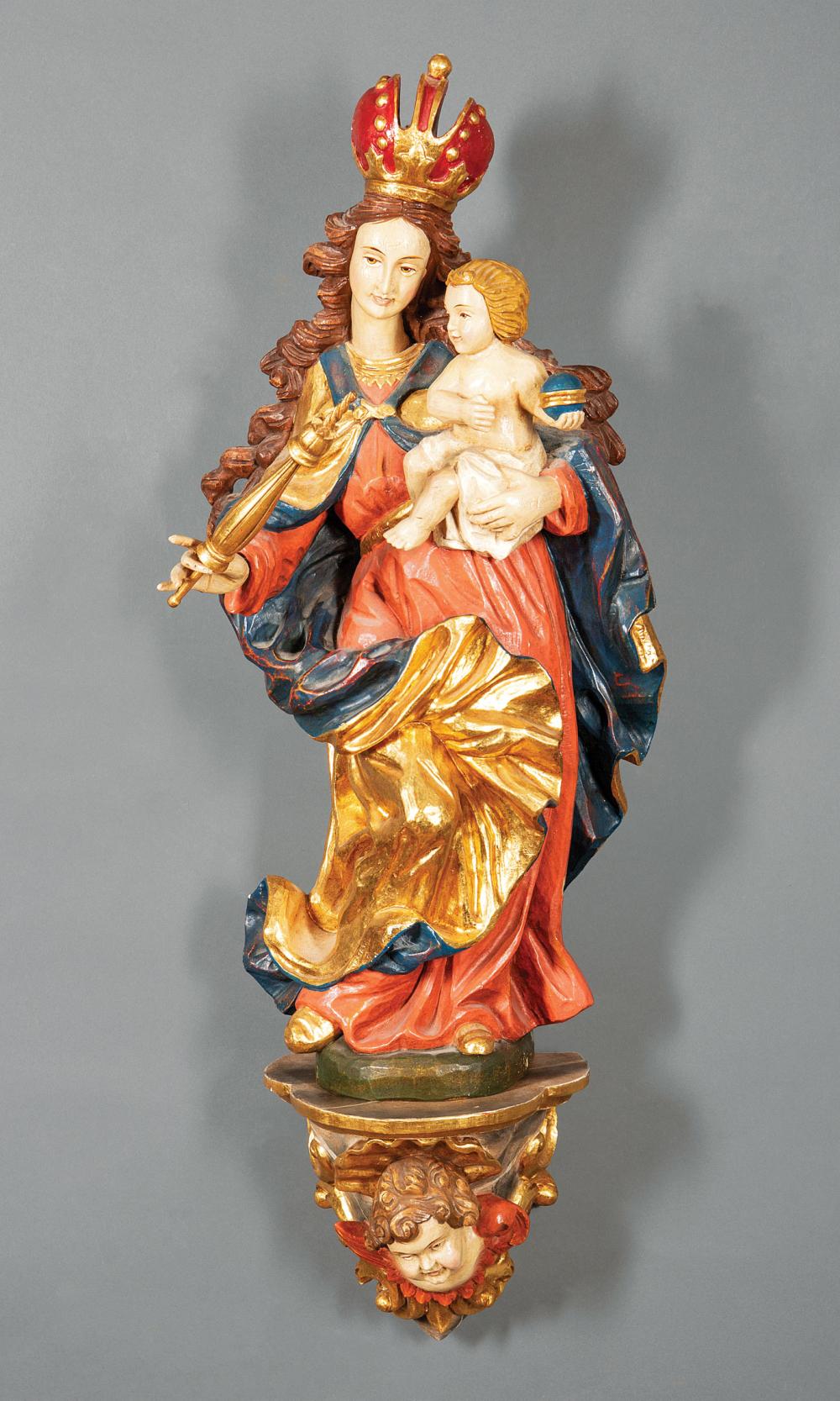 Appraisal: Carved Polychrome and Gilt Madonna with Child th c on