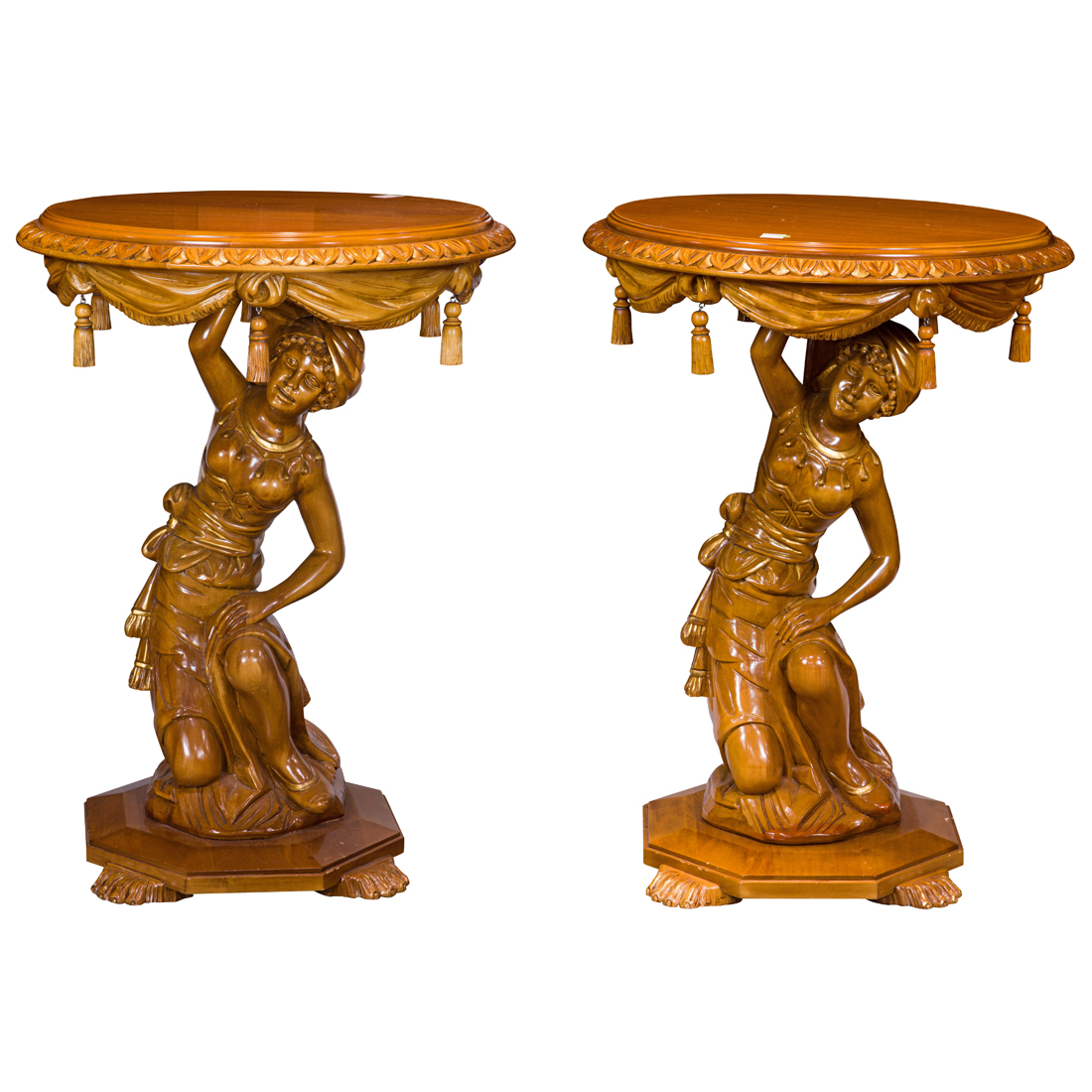 Appraisal: A PAIR OF CONTINENTAL RELIEF CARVED FOYER TABLES IN THE