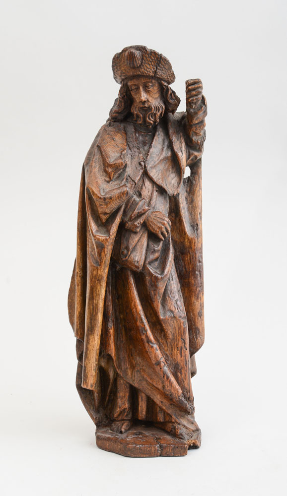 Appraisal: NETHERLANDISH GOTHIC STYLE CARVED OAK FIGURE OF ST JAMES OF